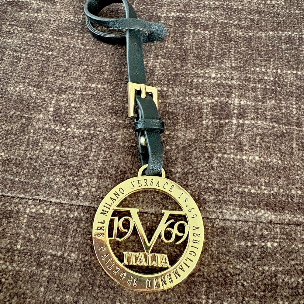 Versace 19V69 Black Leather Purse Fob Charm Milano Sportivo Italia
